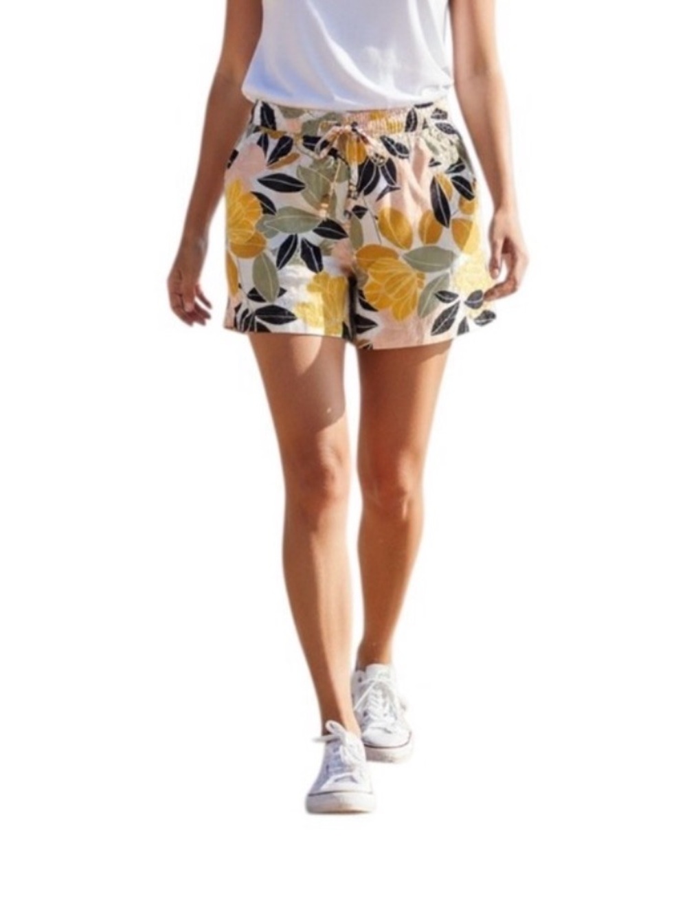 Rachel Zoe Linen Floral Drawstring High-Waist Shorts Pink, Mustard, Olive, Black